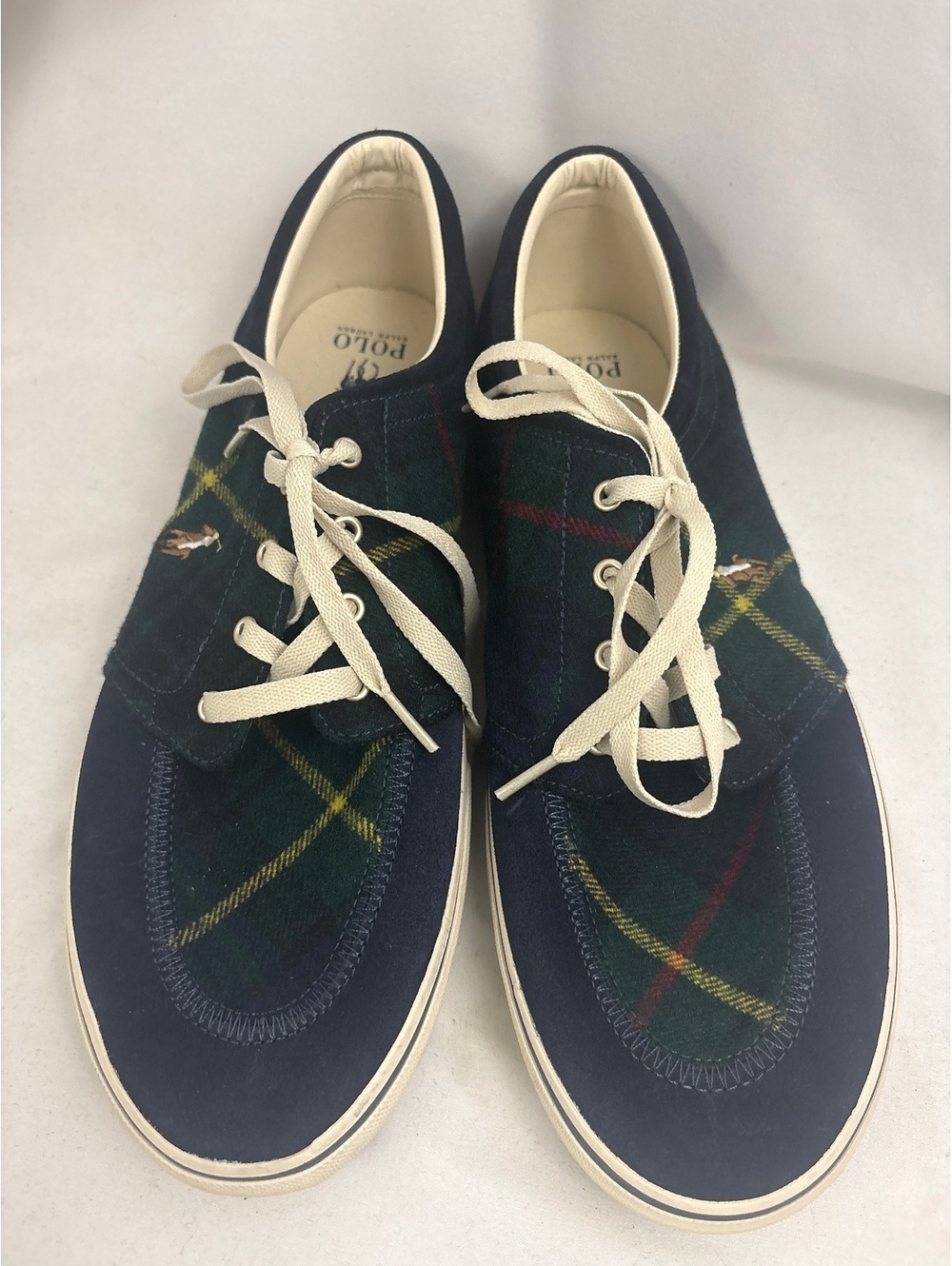 Polo Ralph Lauren Mens Faxon X Shoes Size 15 Plaid Green Blue Sneakers